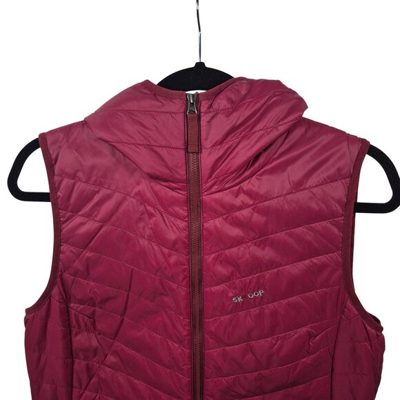 Skhoop Vest Womens M Red Long Puffer Double Full Zip Hooded Outdoor Debbie - Picture 5 of 10